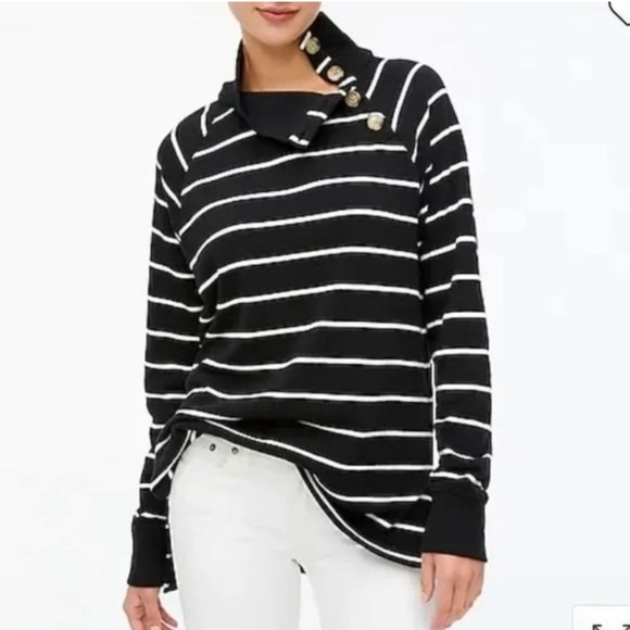 J. CREW Striped Wide Button Collar Pullover Sweatshirt (XS) - Picture 1 of 9